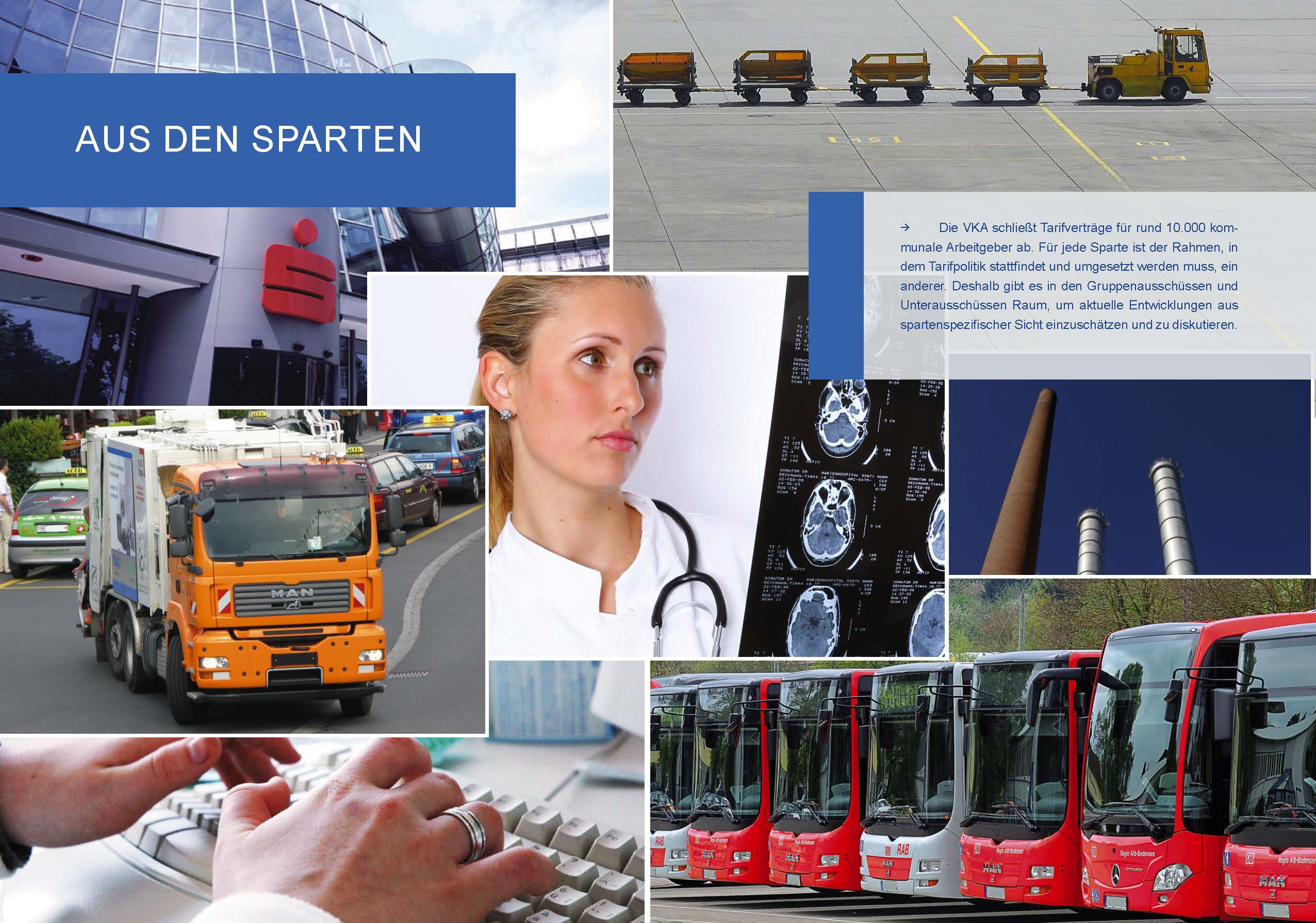 VKA Jahresbericht 2017: Kapitelauftakt „Aus den Sparten“ mit Bildcollage der kommunalen Arbeitsfelder