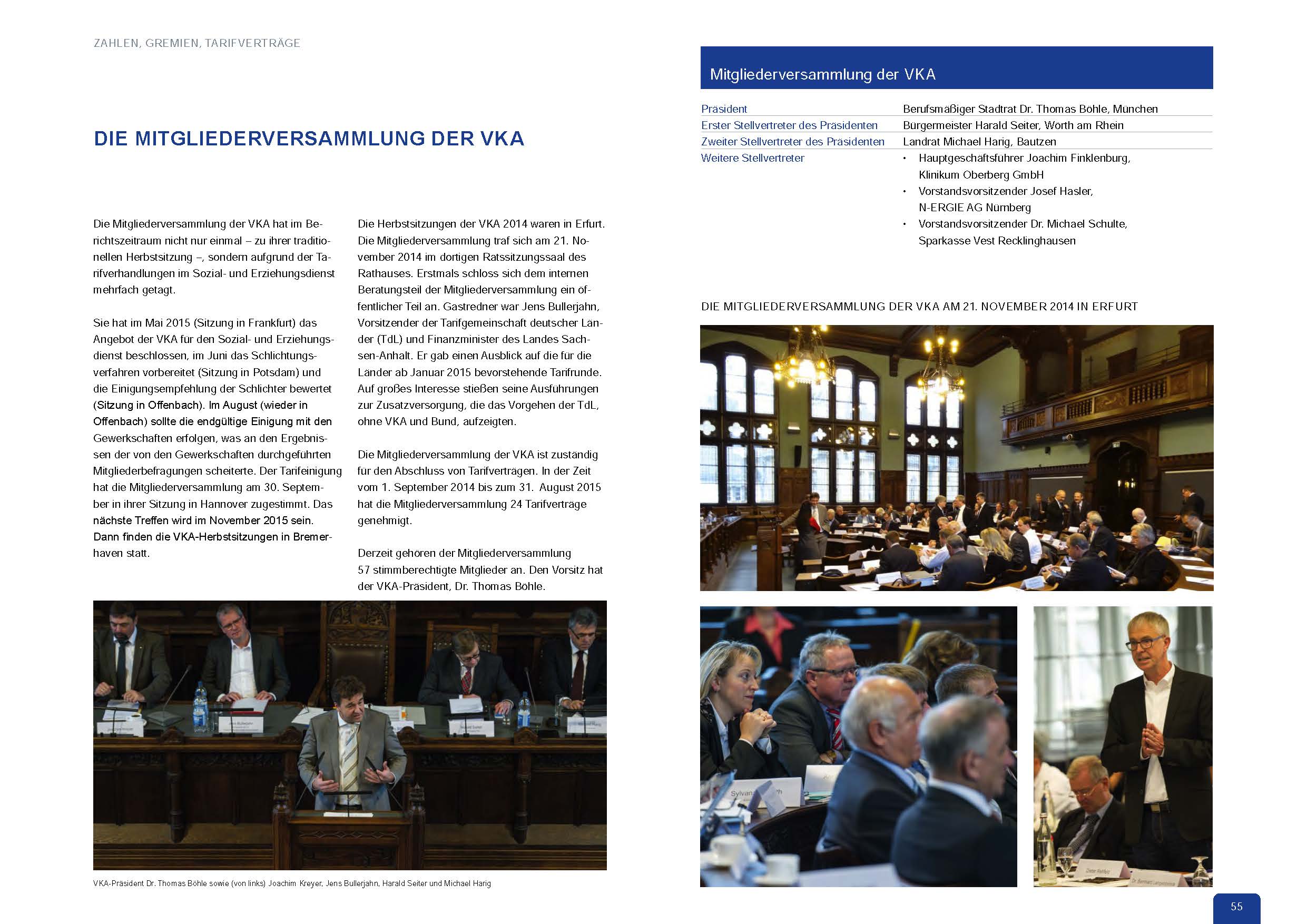 VKA Jahresbericht 2015: Doppelseite zur Mitgliederversammlung mit Gremienübersicht und Sitzungsfotos